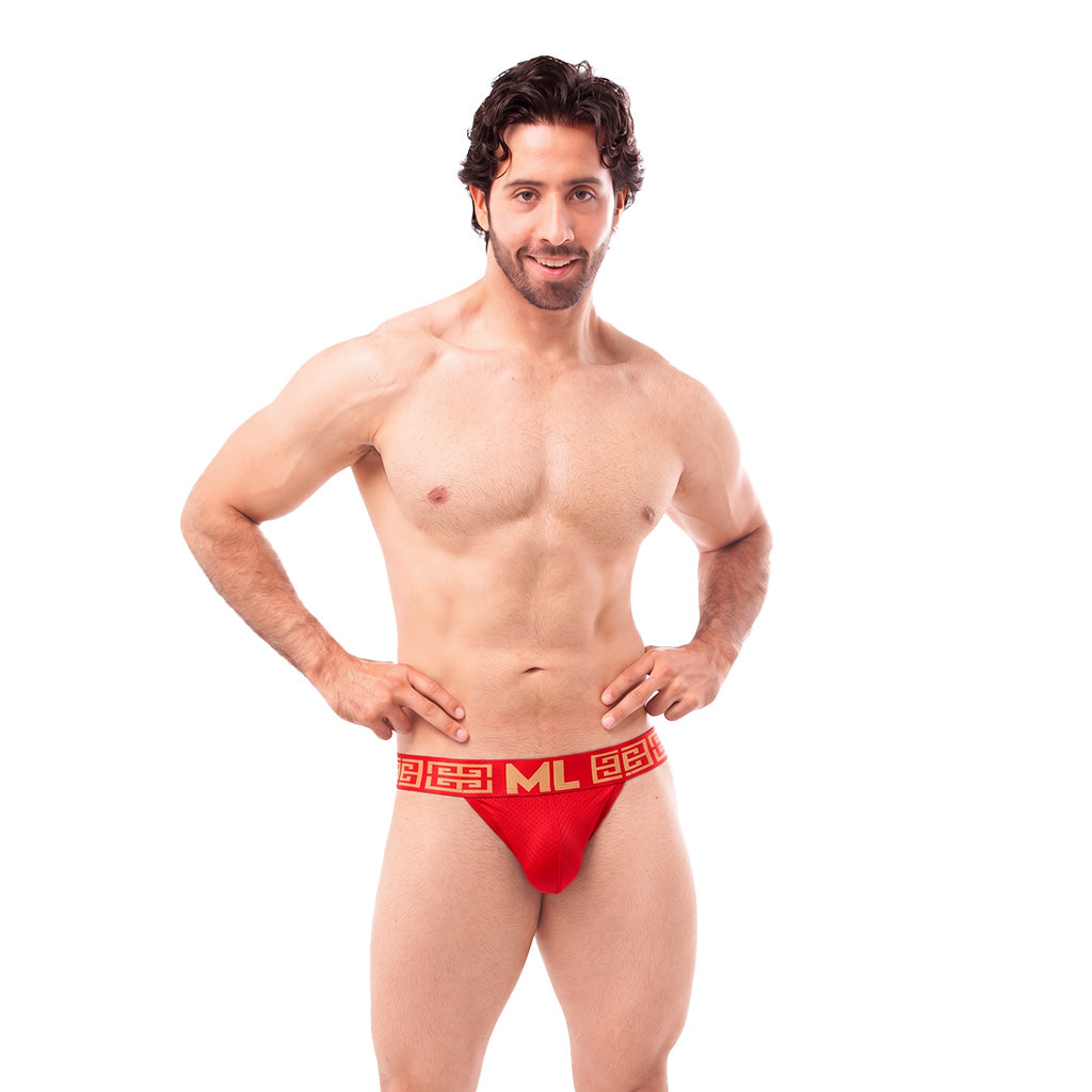 Brief Bikini Mens Look Grecas Rojo