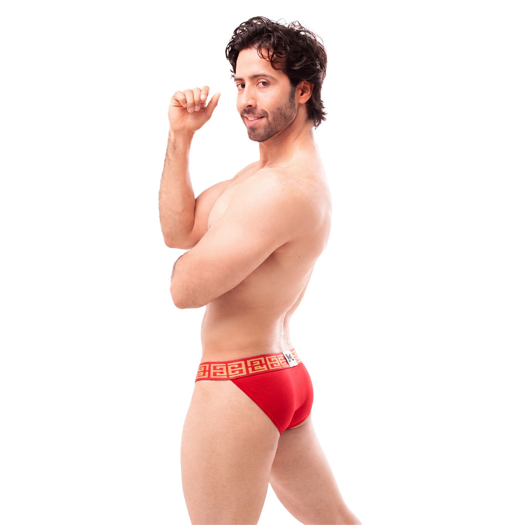 Brief Bikini Mens Look Grecas Rojo