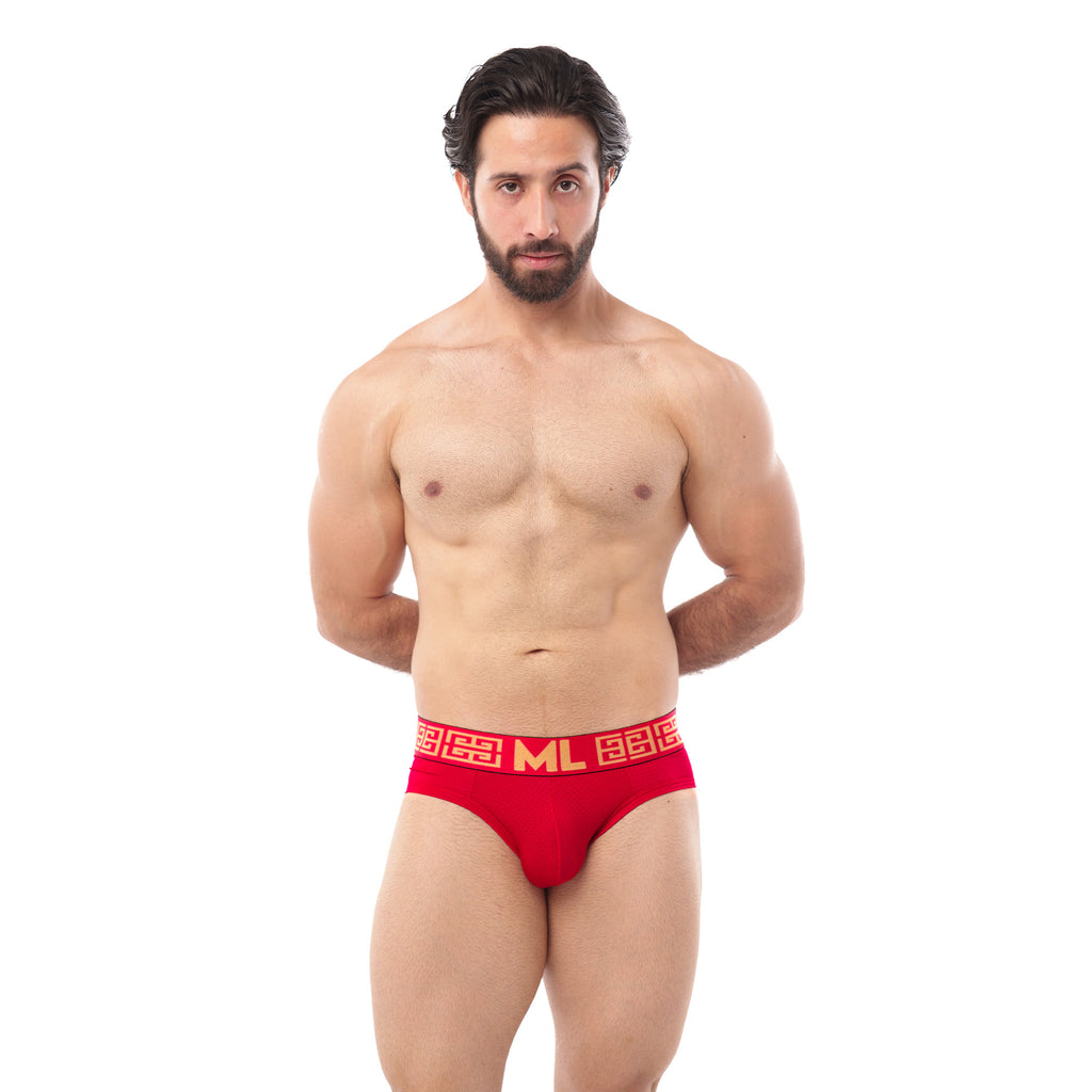 Brief Mens Look Grecas Rojo