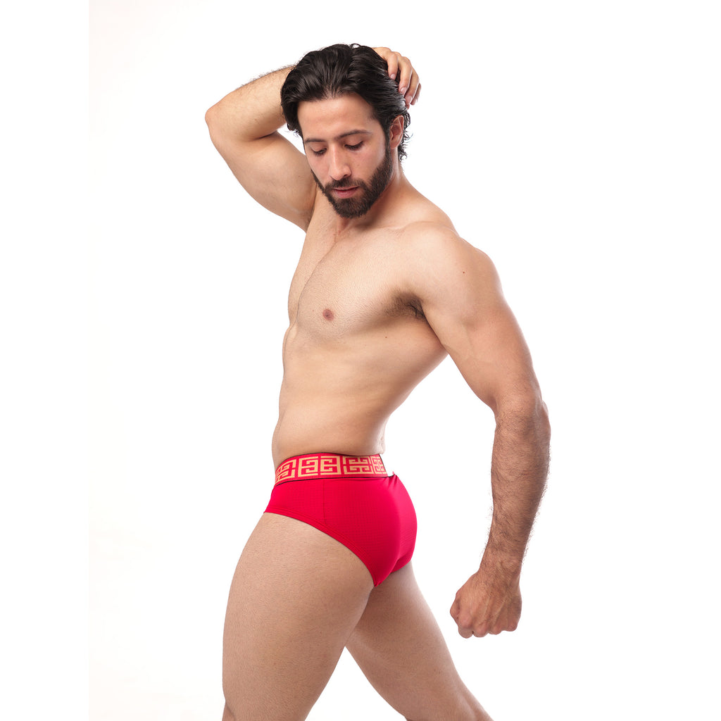 Brief Mens Look Grecas Rojo